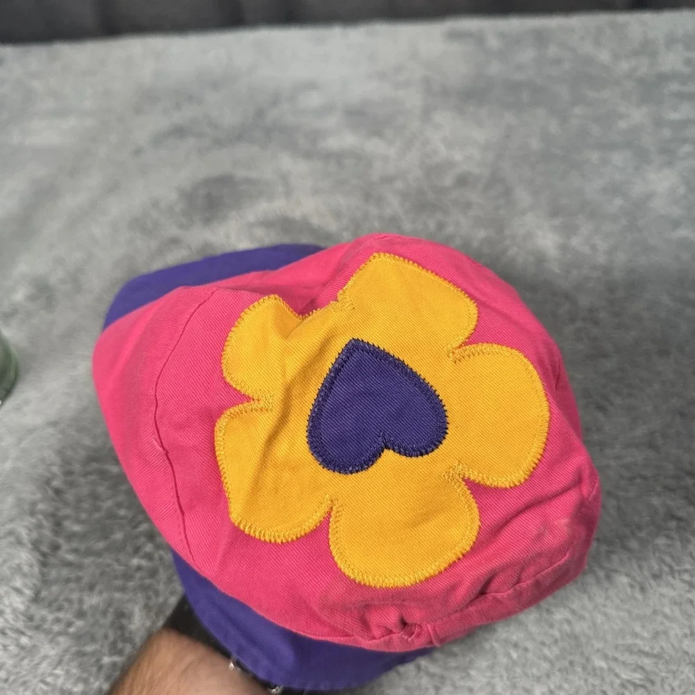 Vintage Okiedokie Kids Bucket Hat Pink Blue Colorblock Flower Embroidered Marks
